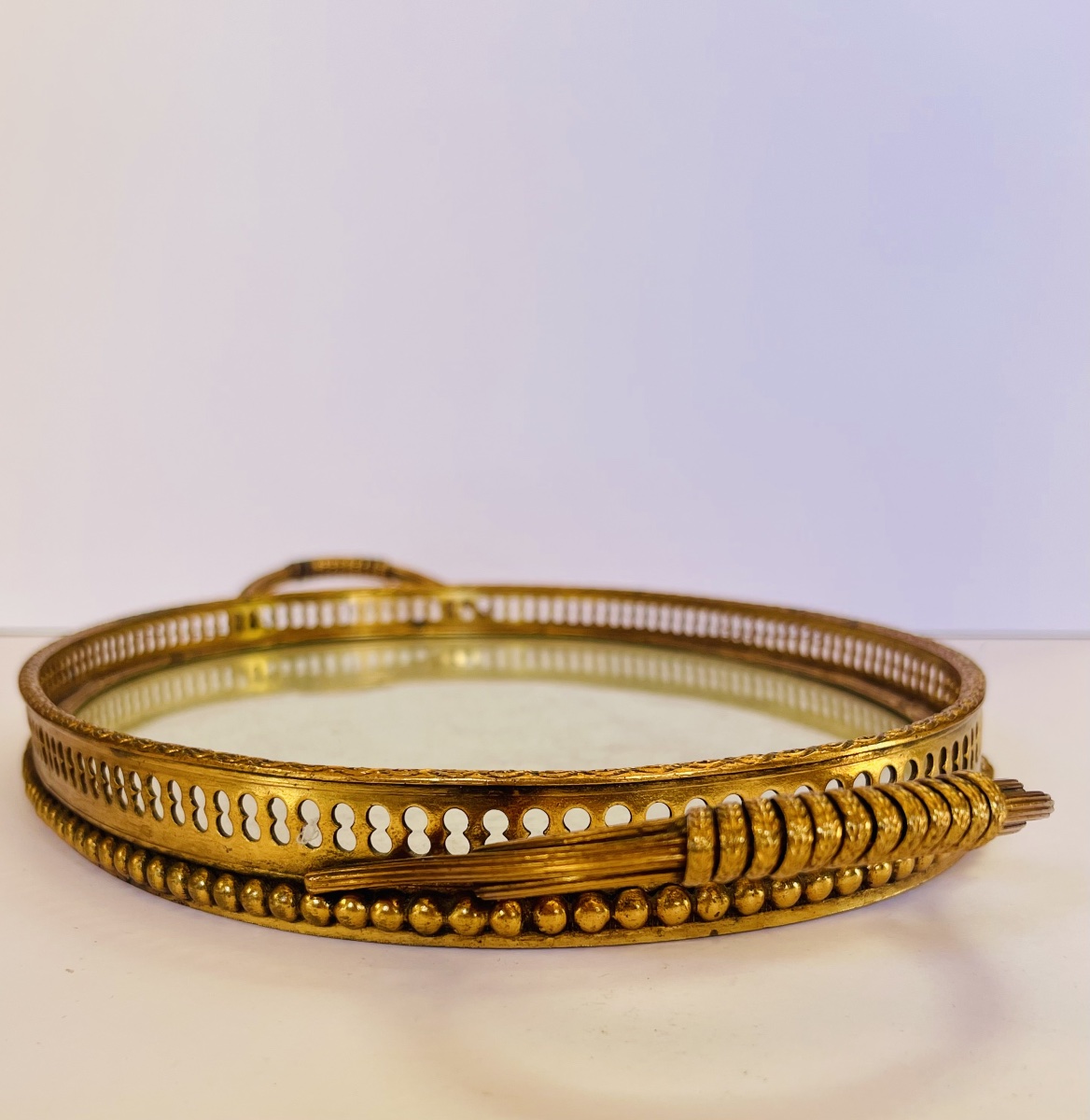 Brass Tray With Embroidery Under Glass -photo-3